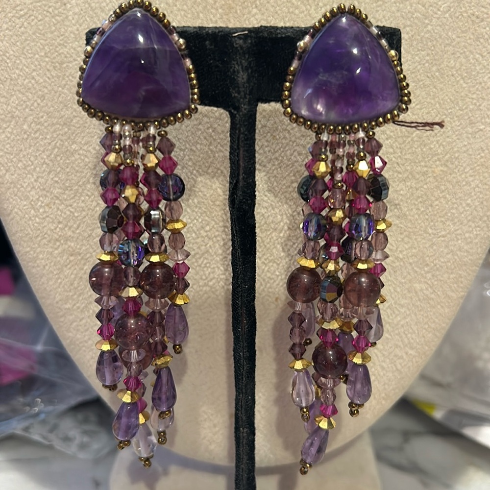 Chipita Vintage Amethyst and Gold Beaded Earrings-Boutique